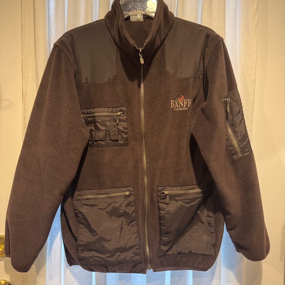 Brown Banff Fleece Jacket with zippered pockets even on sleeve